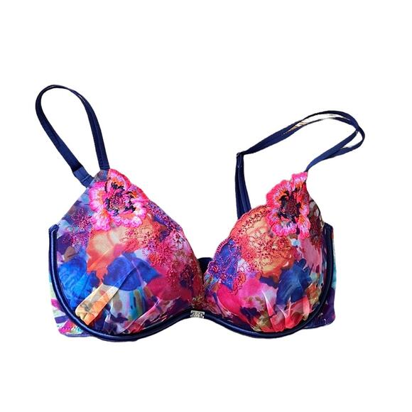 Victoria’s Secret Multi-Color Watercolor Flower Embroidered Push Up Bra - Picture 1 of 12